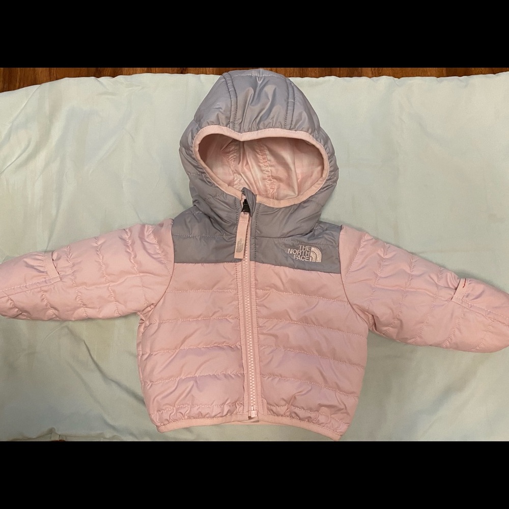 Northface baby girl’s reversible pink/gray jacket